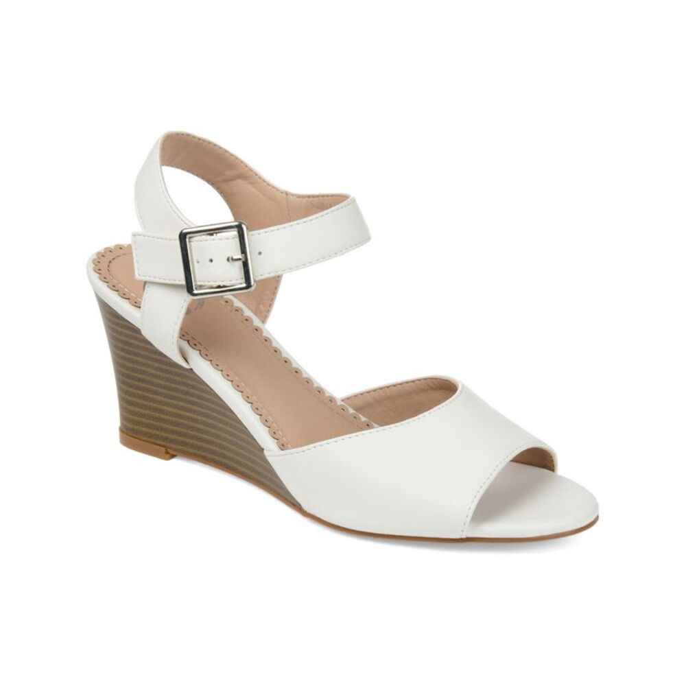 JOURNEE COLLECTION Womens White Stretch Ricci Round Toe Wedge Sandals 10 M
